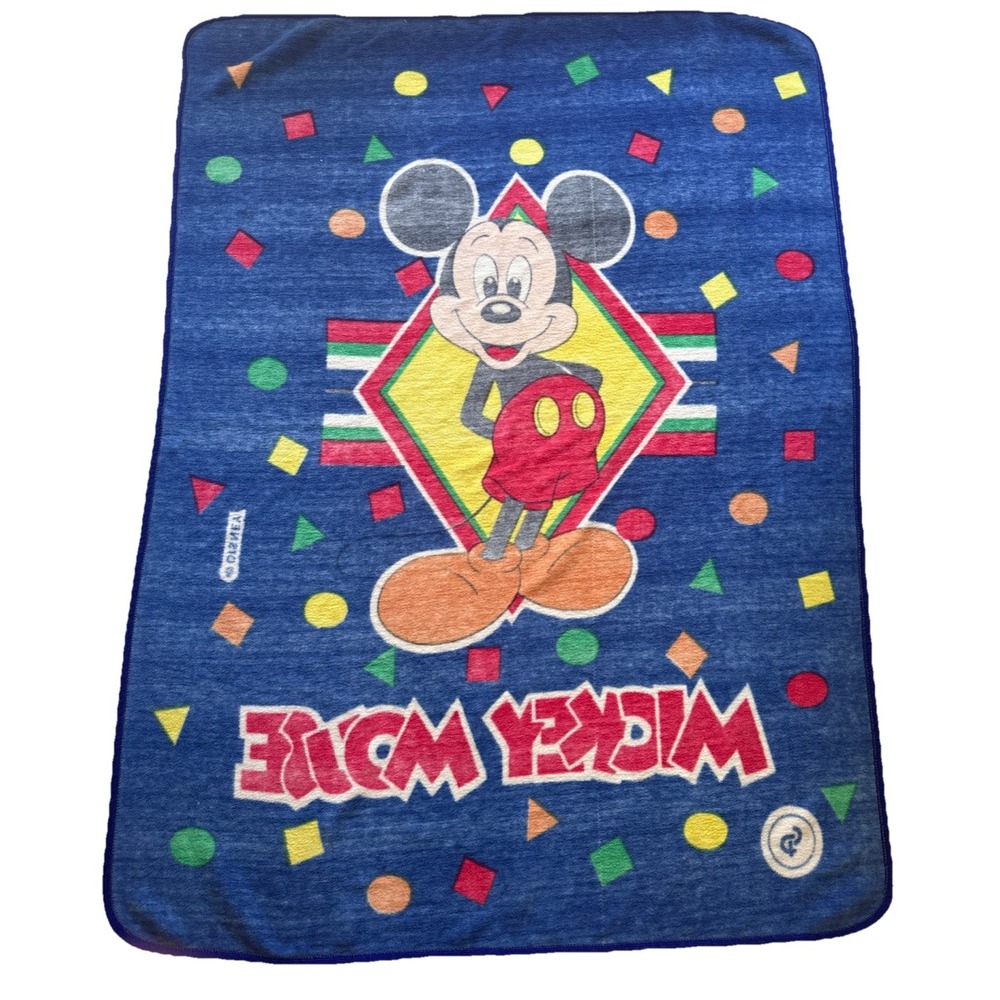 VTG Mickey Mouse Throw Blanket Bedspread 90s Disney Classic Biederlack? 80x60" - Picture 4 of 4